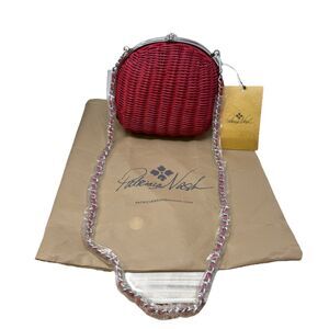 New Patricia Nash Spring Red Wicker‎ Melfi Clam Lock Papaya Chain Strap Purse